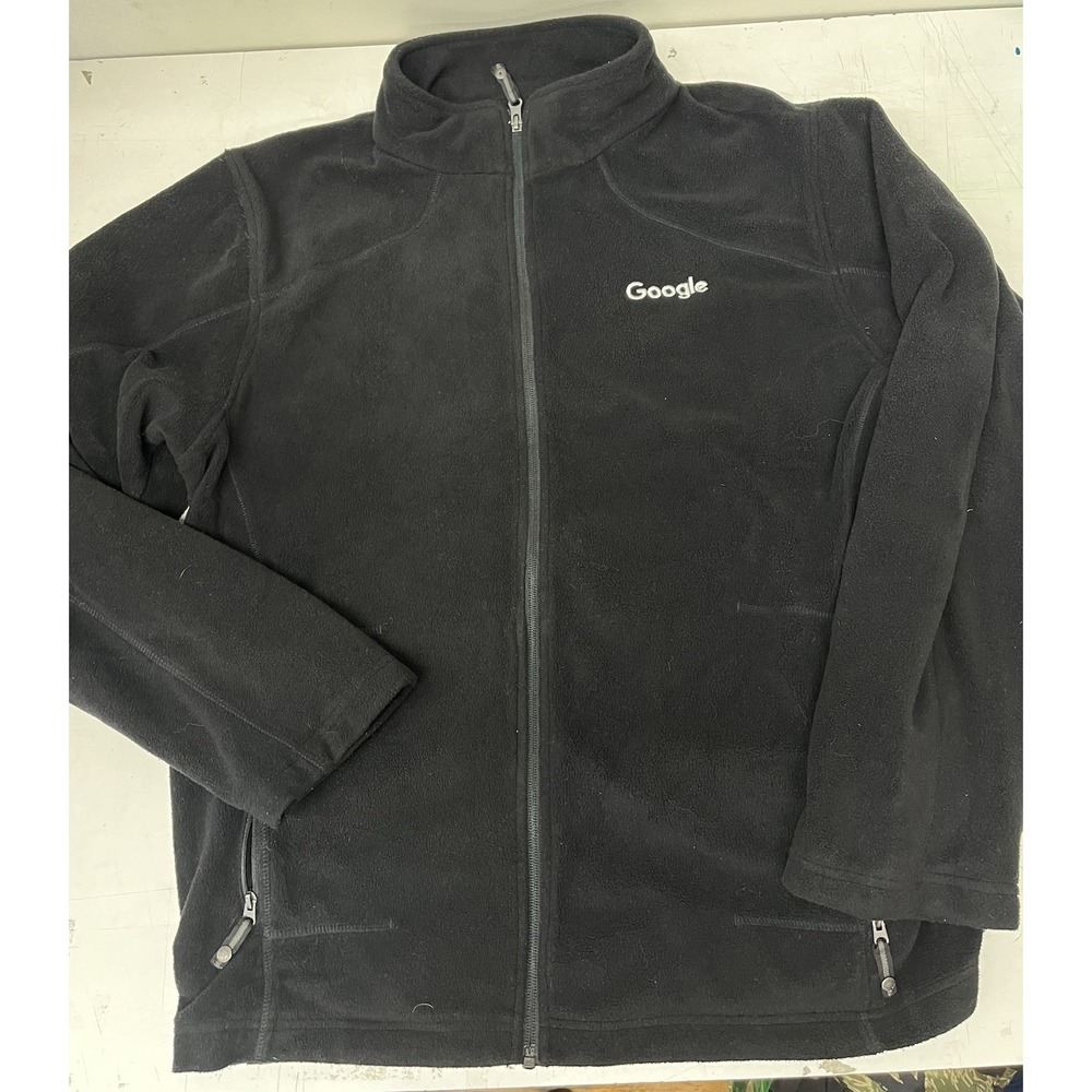 Google Employee Classic Logo Embroidered Black Lg Zip-up Mock Neck Fleece Jacket